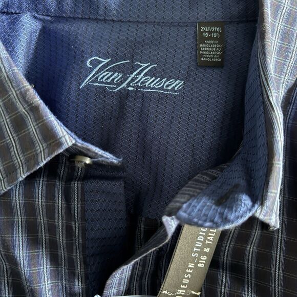 Van Heusen 2XLT Shirt Blue Plaid Button Down Long Sleeve NWT Work Casual - Picture 3 of 8